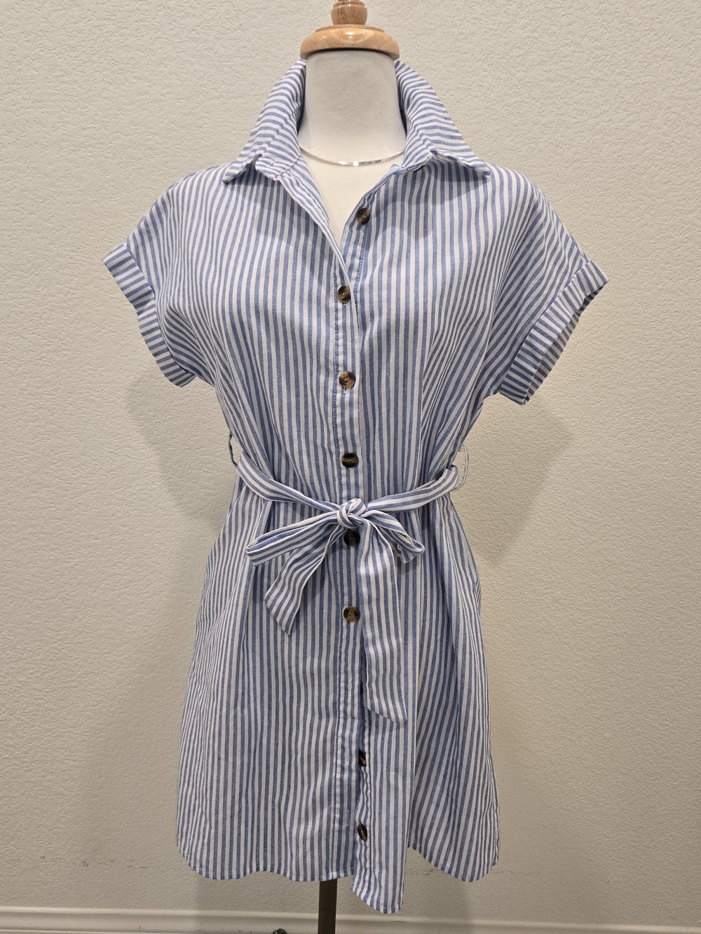 SHEIN Blue and White Striped Button Shirt